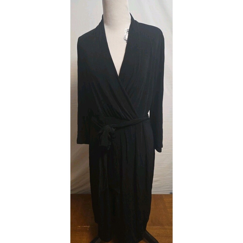 Coldwater Creek Black 3/4 Sleeve Belted Stretch Wrap Dress Size Large Stretch